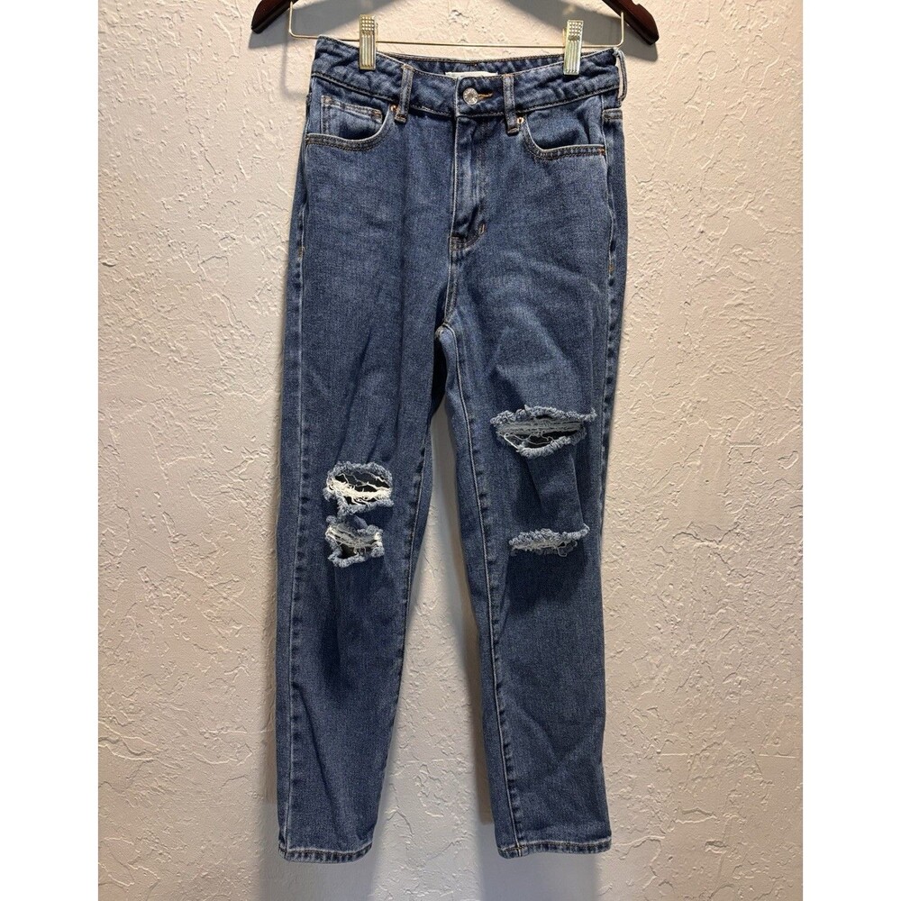 PacSun High Rise Mom Jeans Blue Medium Wash Distressed 5-Pocket Denim Size 24